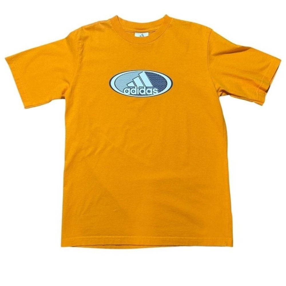 Vintage Mustard Yellow y2K Adidas Spellout Graphic Logo T-shirt 19x27